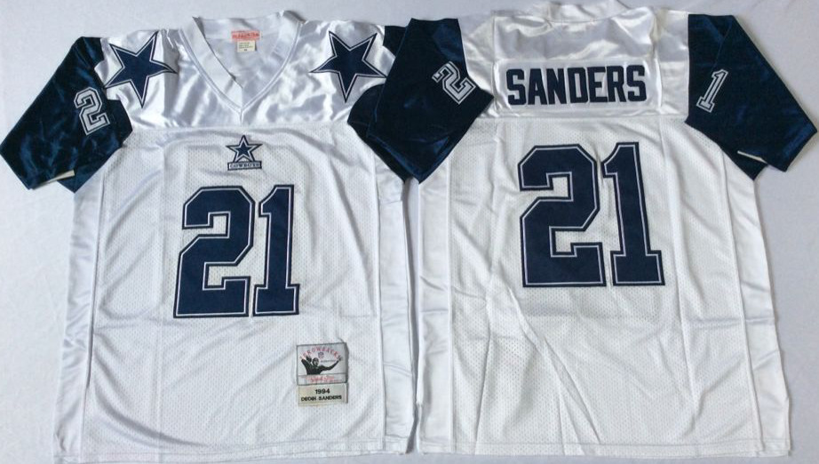 Men NFL Dallas Cowboys #21 Sanders white Mitchell Ness jerseys->dallas cowboys->NFL Jersey